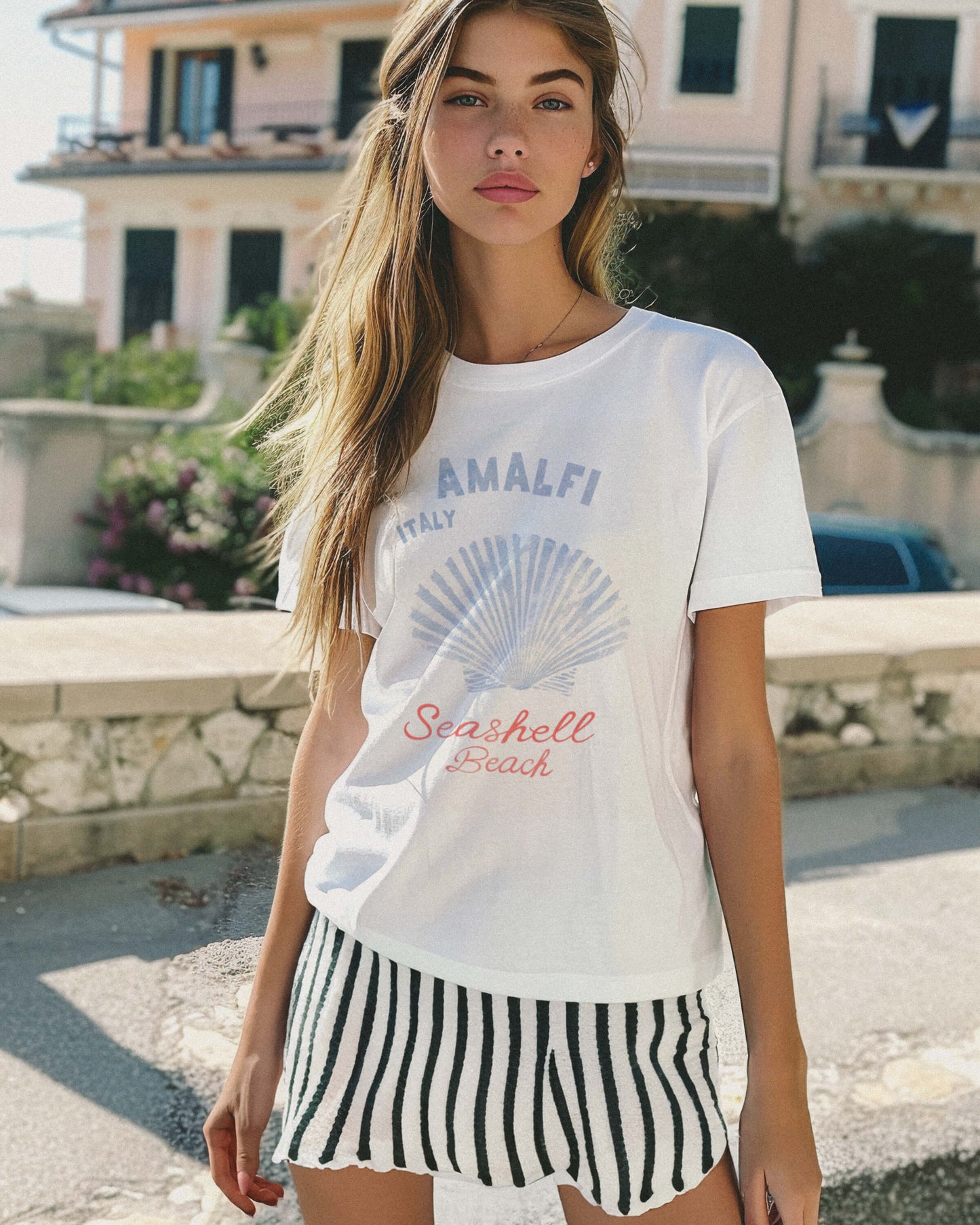 Amalfi Italy Seashell Beach Graphic Tee