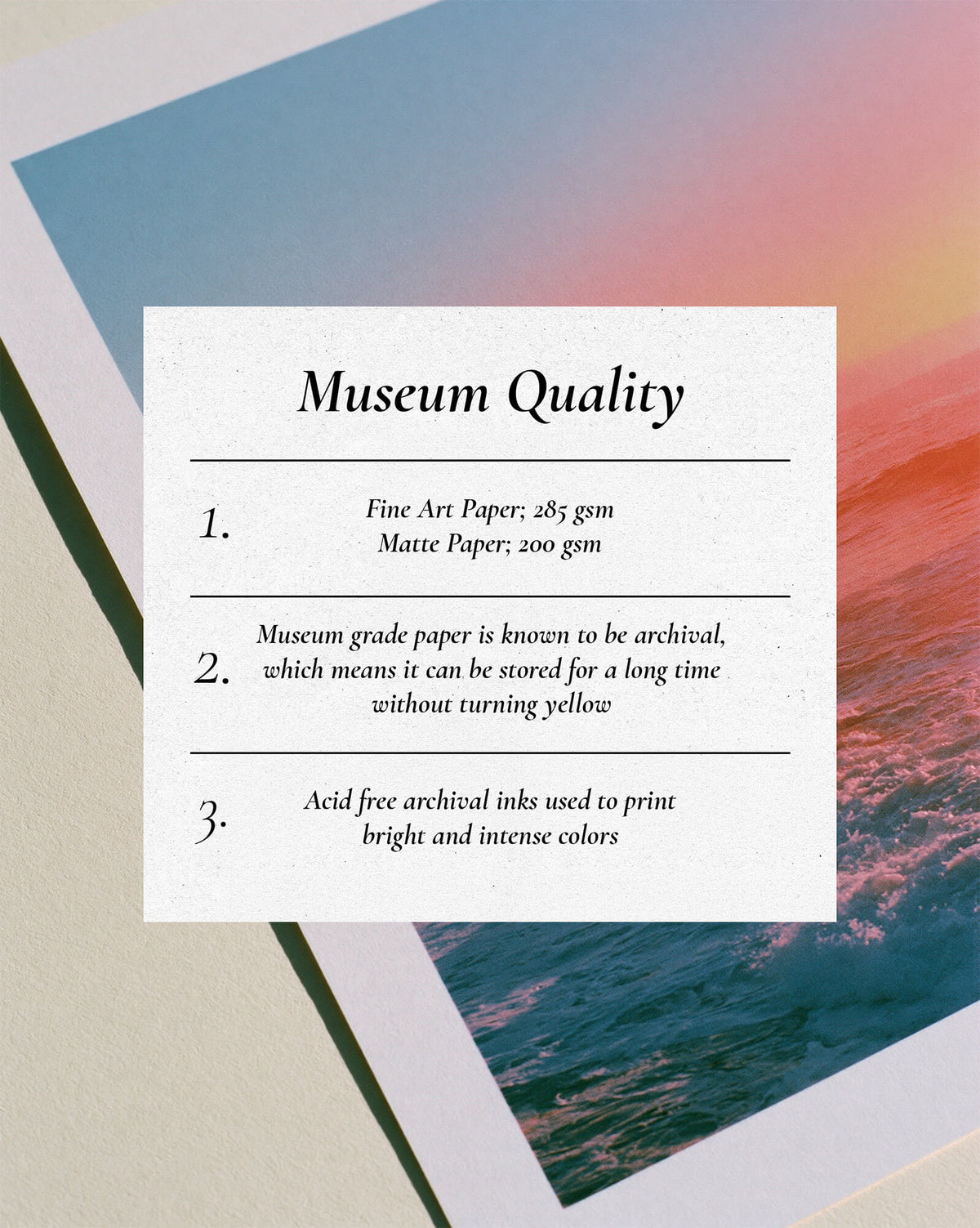 Museum quality art print paper and archival ink details