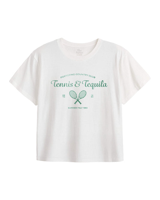 Portofino Tennis & Tequila Summer Italy Graphic Crop Tee