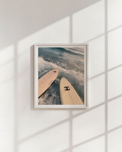 Chanel Surfboard Ocean Photo Print, Luxury Surf Wall Art, Coastal Beach Photography
