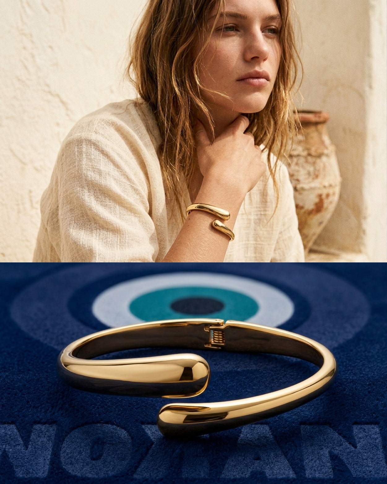 18K Gold Sculptural Open Cuff Bracelet – Waterproof 316L Stainless Steel