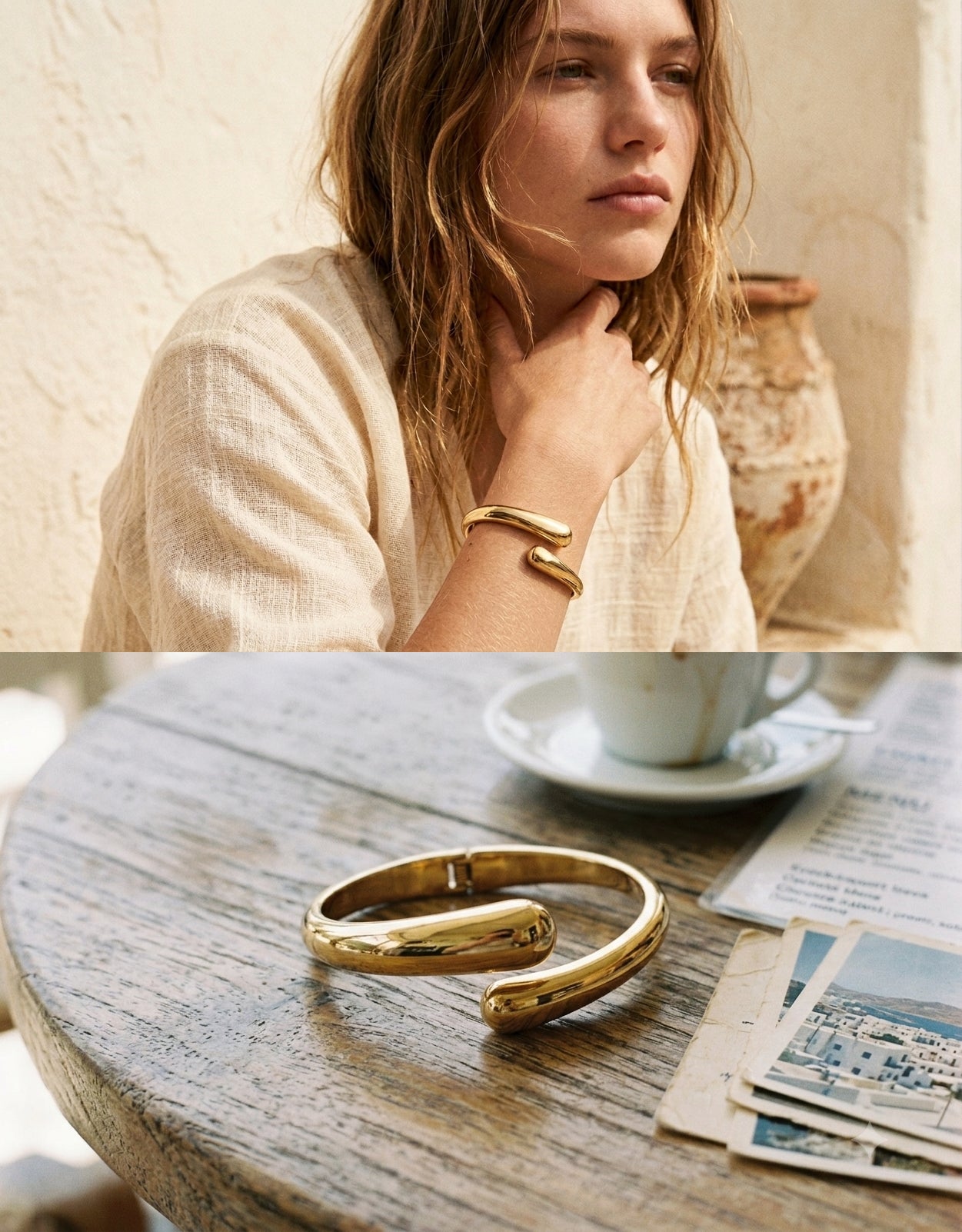 18K Gold Sculptural Open Cuff Bracelet – Waterproof 316L Stainless Steel