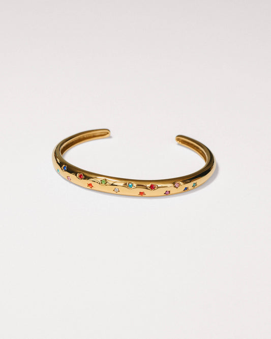 18K Gold Rainbow Crystal Cuff Bracelet | Adjustable, Waterproof & Hypoallergenic