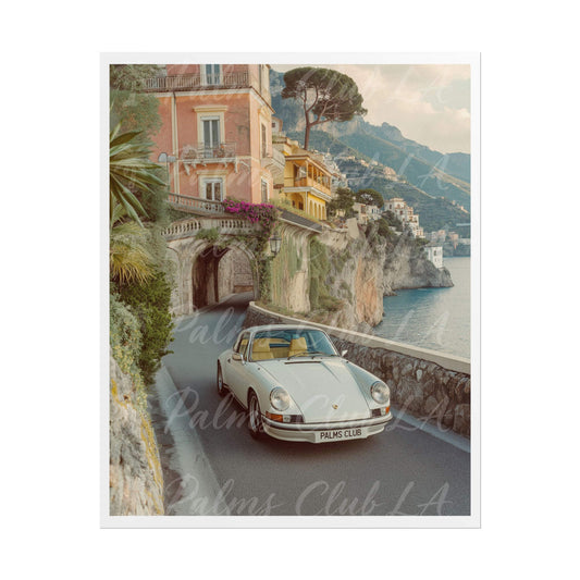 Amalfi Riviera Drive – Vintage Porsche & Italian Villa Art Print