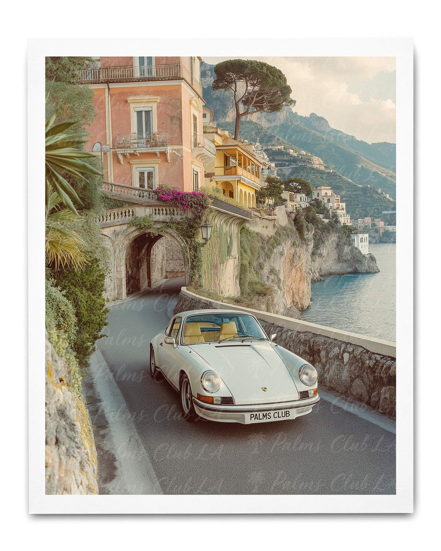 Amalfi Riviera Drive – Vintage Porsche & Italian Villa Art Print