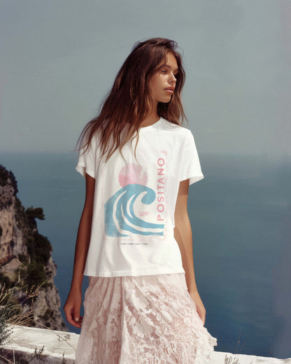 Positano Italy Surf Camp Graphic Tee - Pink