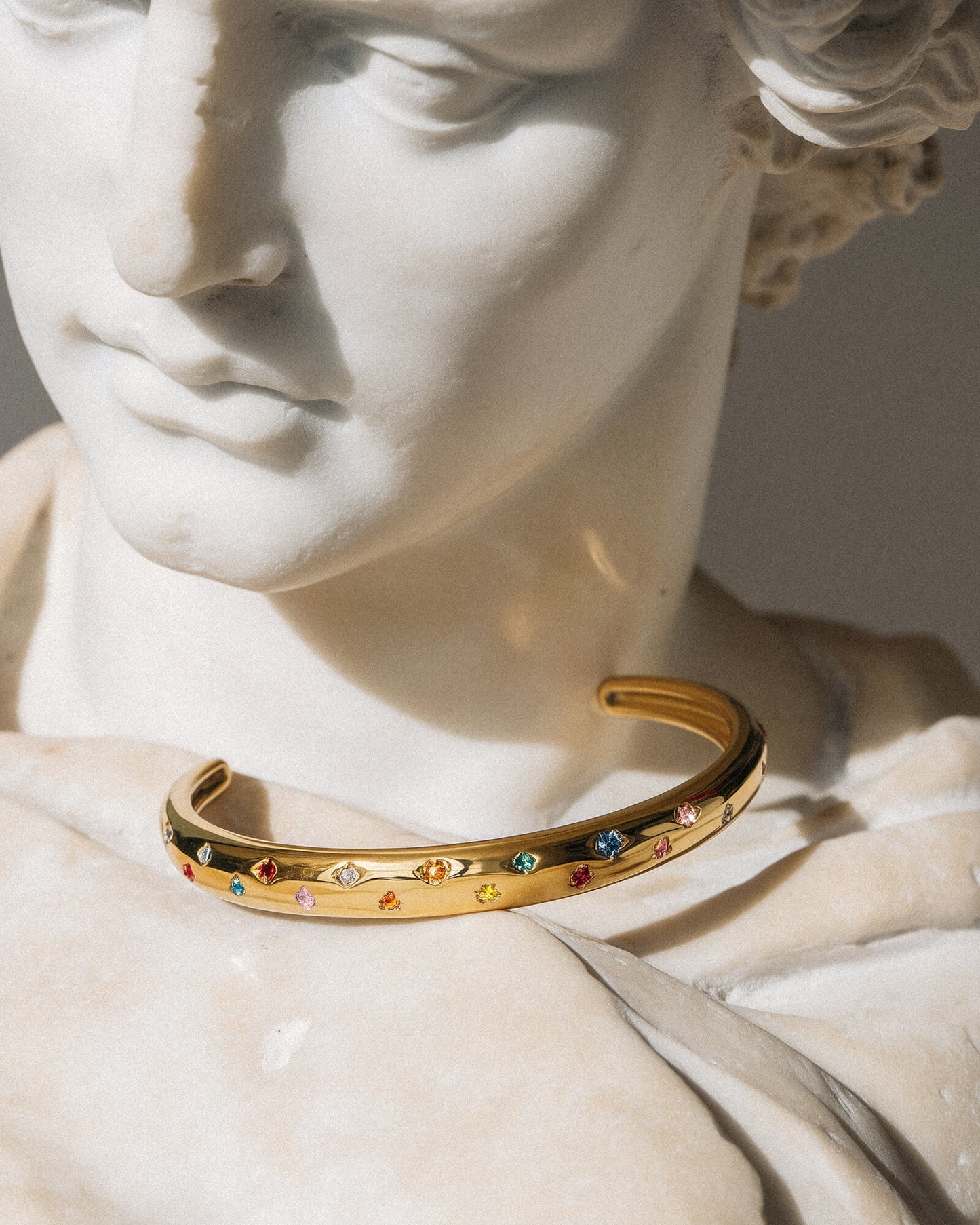 18K Gold Rainbow Crystal Cuff Bracelet | Adjustable, Waterproof & Hypoallergenic