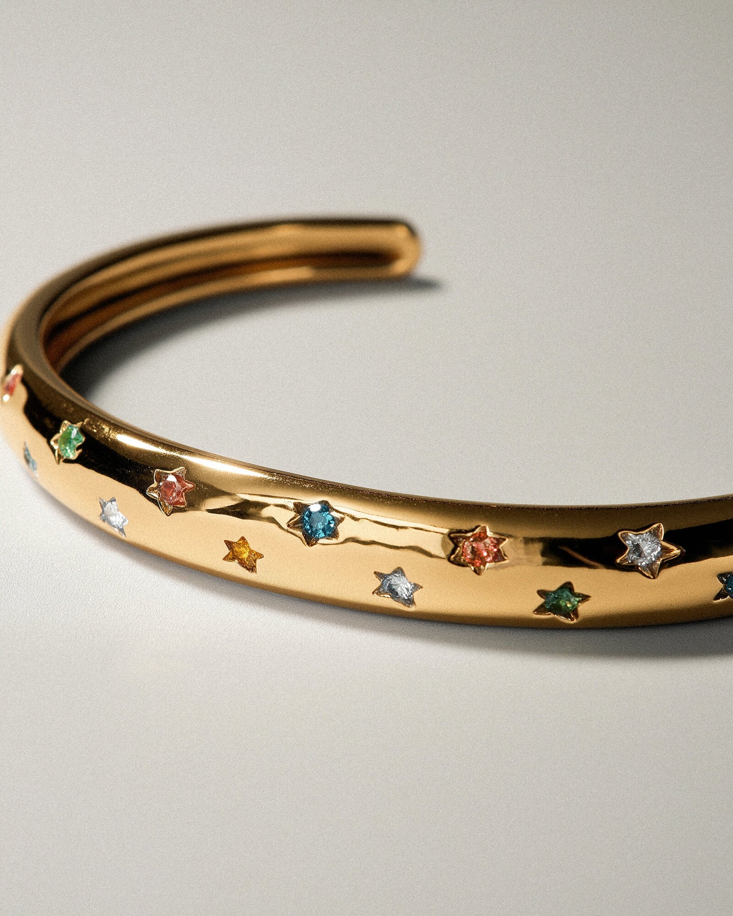 18K Gold Rainbow Crystal Cuff Bracelet | Adjustable, Waterproof & Hypoallergenic