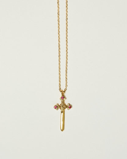 Ruby Sword Pendant Necklace - 18k Gold Over Stainless Steel