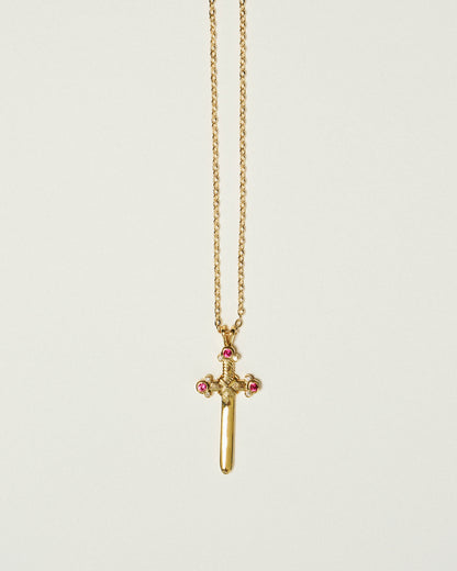 Ruby Sword Pendant Necklace - 18k Gold Over Stainless Steel