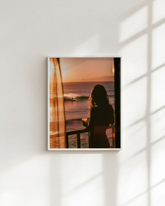 Sunset Balcony Surfer – Coastal Film Art Print