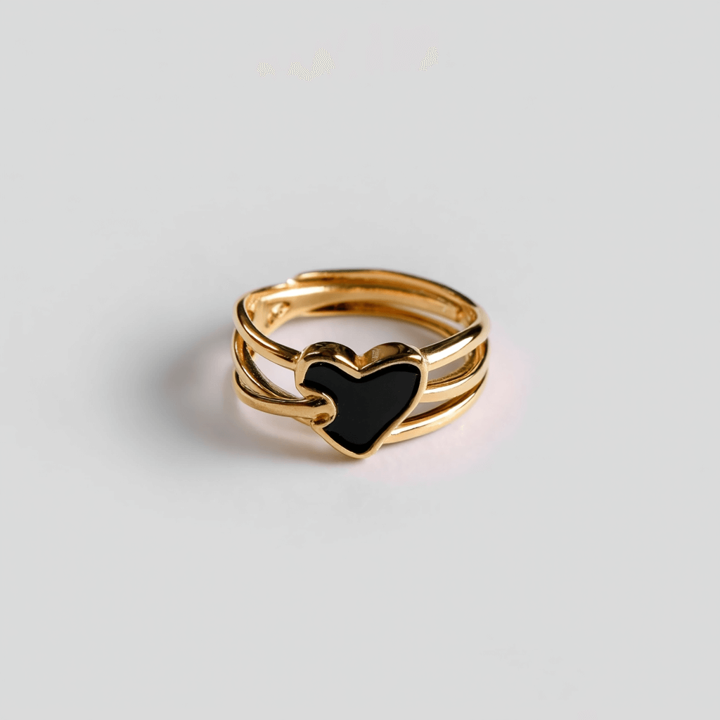 Black Heart Gold Ring - 18k Gold Plated Stainless Steel