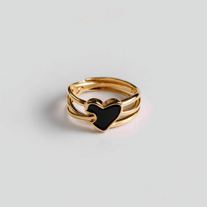 Black Heart Gold Ring - 18k Gold Plated Stainless Steel