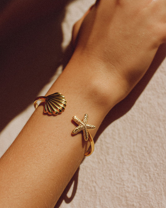Shell & Starfish Gold Cuff Bracelet